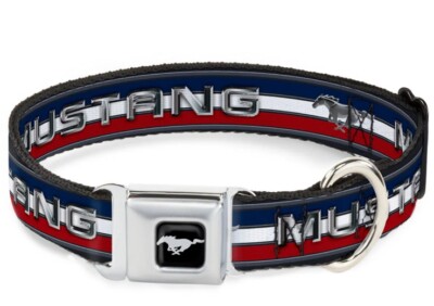 Dog Collar Seat Belt Licensed Ford Mustang Red White Blue LRG 20 -31  Neck Size