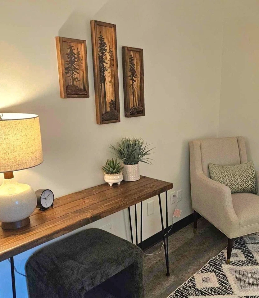 Árboles pintados a mano enmarcados en 3D sobre madera para colgar arte de pared decoración - Juego de tres - Foto 2 de 4