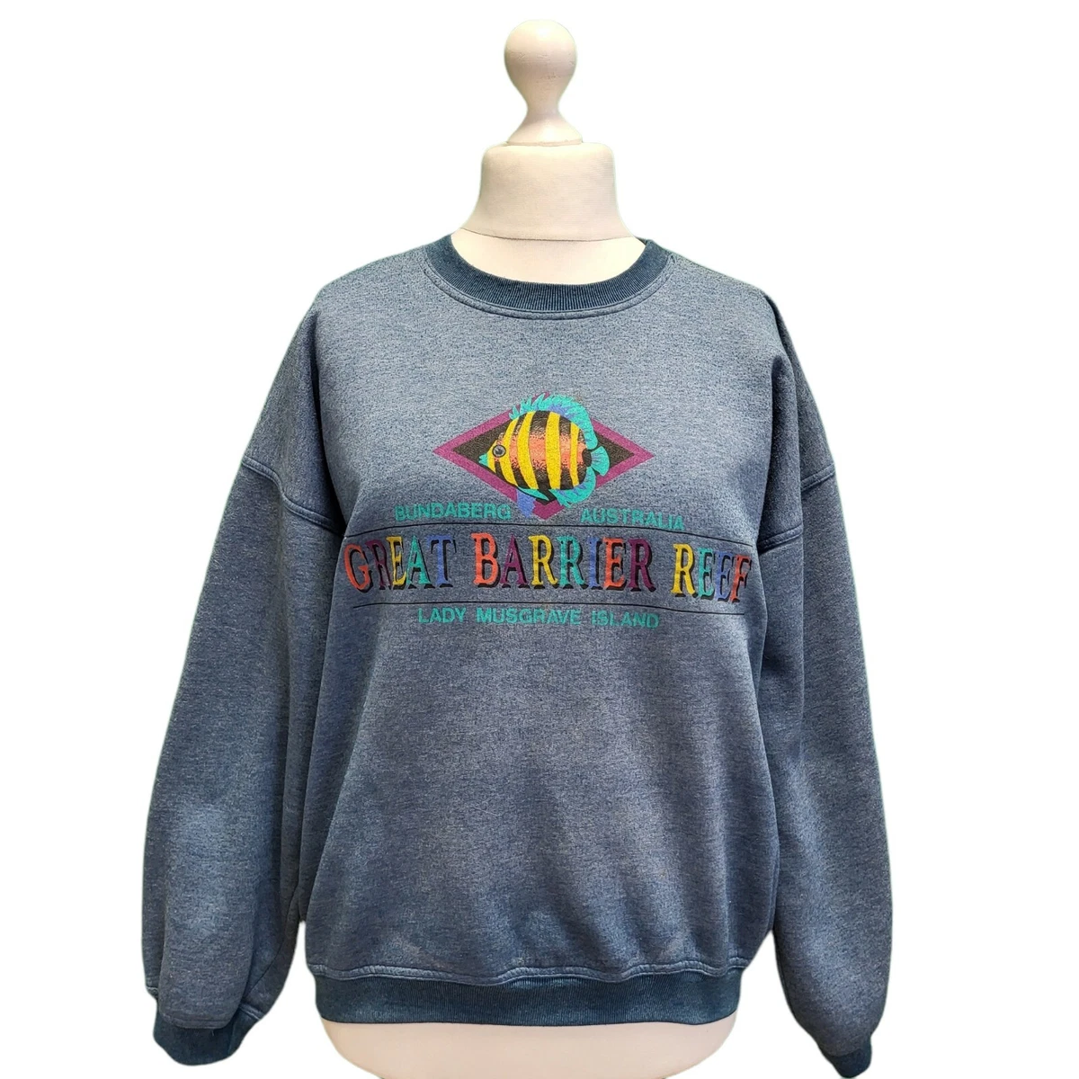 Vintage Oversized 80s Sweatshirt Unisex Great Barrier Reef Australia Blue Uk XL