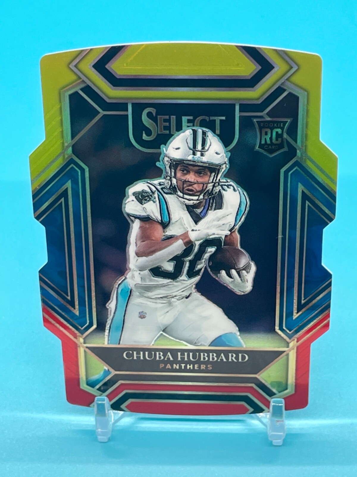 Chuba Hubbard 2021 Panini Select Red Yellow Prizm Club Level Die Cut Rookie