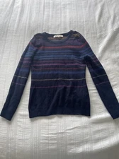 Clements Ribeiro Navy Blue Purple Stripe Knit Jumper Size 8 Wool Angora Blend