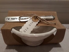 Mud Pie Home Circa Collection Pedestal Dip Bowl and Spreader Set "Let's Dip" NEW