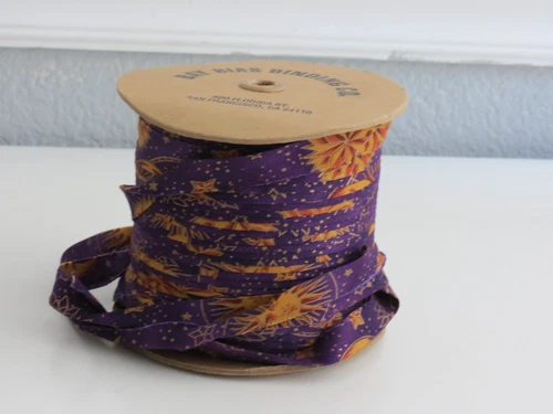 1 yard VTG Fabric Trim Bay Bias Binding Purple Celestial Hippie Sun Stars Gold