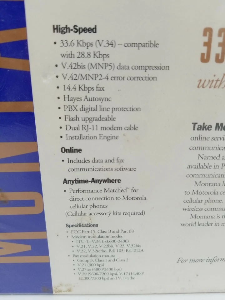 Motorola 33.6 Modem / Fax PC Card with Cellular Compatibility New Factory Sealed - Image 4 of 4