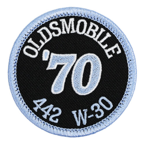 1970 Oldsmobile 442 W-30 patch brodé noir/bleu clair fer à coudre sac chapeau - Photo 1 sur 2