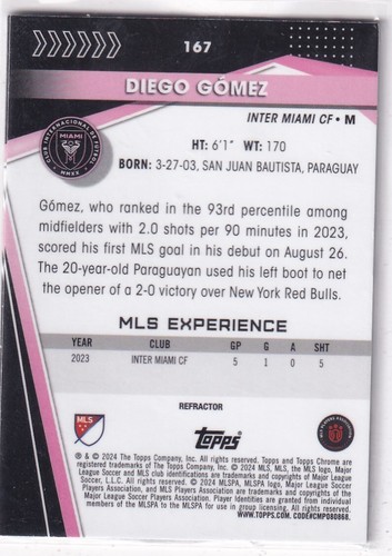 Topps Chrome MLS 2024 No. 167 Diego Gomez Rookie Refractor - Bild 2 von 2
