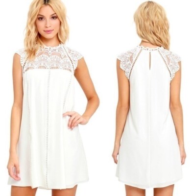 Lulu s Size S Hey Doll Lace Sleeveless Shift Mini Dress in Ivory