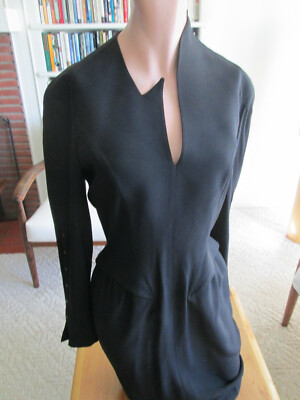 RARE Thierry Mugler Paris ASYMETRICAL Detailed BLACK Dress Very Fine 38