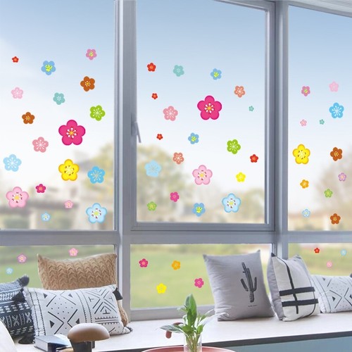 Colorful Flower Static Cling Sticker Double-sided Glass Collision Warning Decals - Photo 1 sur 8