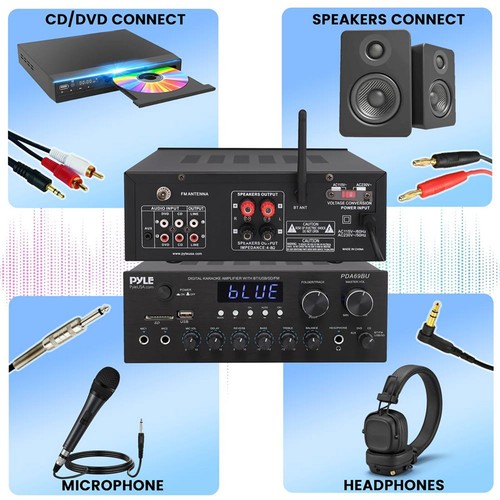 Pyle PDA69BU Bluetooth MP3 USB/SD/AUX FM System Stereo Amplifier Audio Receiver - Picture 4 of 7