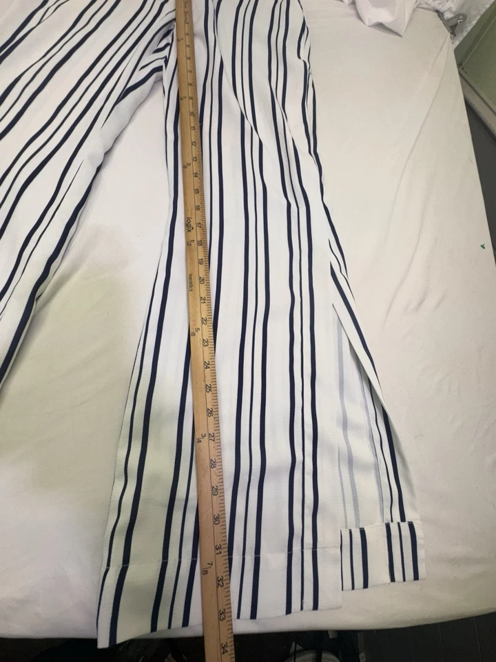 Boston Proper 裤子女式 4 码条纹侧开衩海军蓝白色办公室 — 第 2/4 张图片