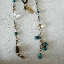 Handmade Layered Lariat Necklace Set Y2K Boho 2 Strands Black Chain + Gold Leaf