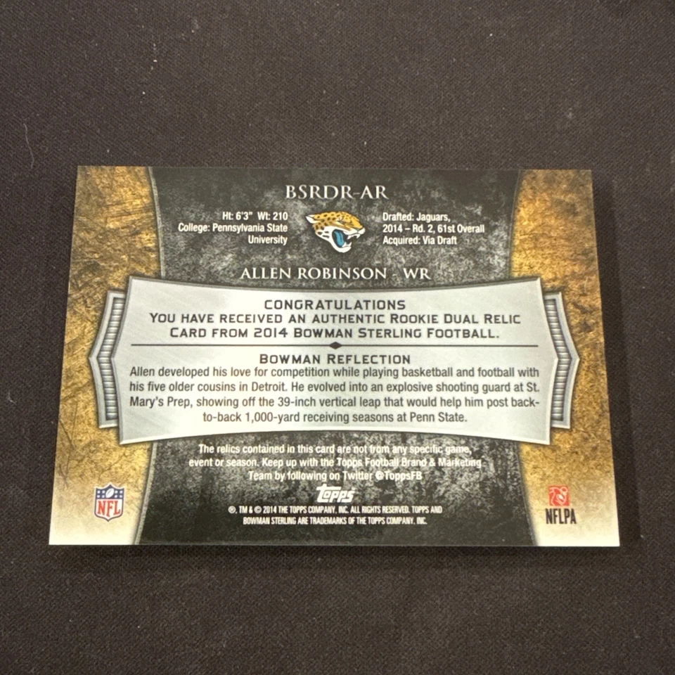 2014 Topps Bowman Sterling #BSRDR-AR Allen Robinson Dual Rookie Relic JAGUARS 🐆 - Image 2 of 2