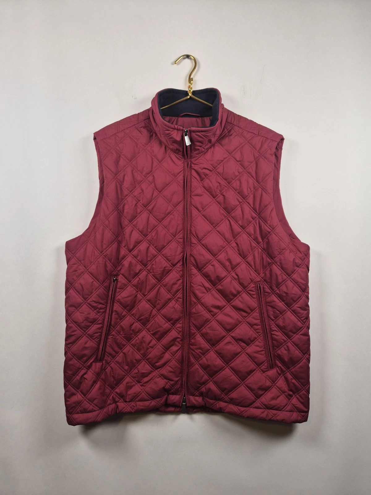 Brooks Brothers Men's XL Quilted Puffer Vest Burgundy Diamond Stitch Full Zip