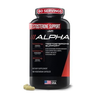 Alpha JYM Testosterone Support | Male Vitality, 180 Count (Pack of 1), White