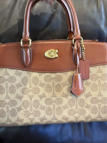 Borsa Coach Retail Brooke Carryall 28 in pelle tela firmata marrone ruggine