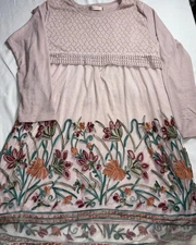 Simply Couture Pink Floral Tunic Mini Dress Floral Overlay, Y2K BOHO  A