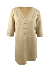 Vince Camuto Women's 3/4 Sleeve Studded Dress (XL, Latte)