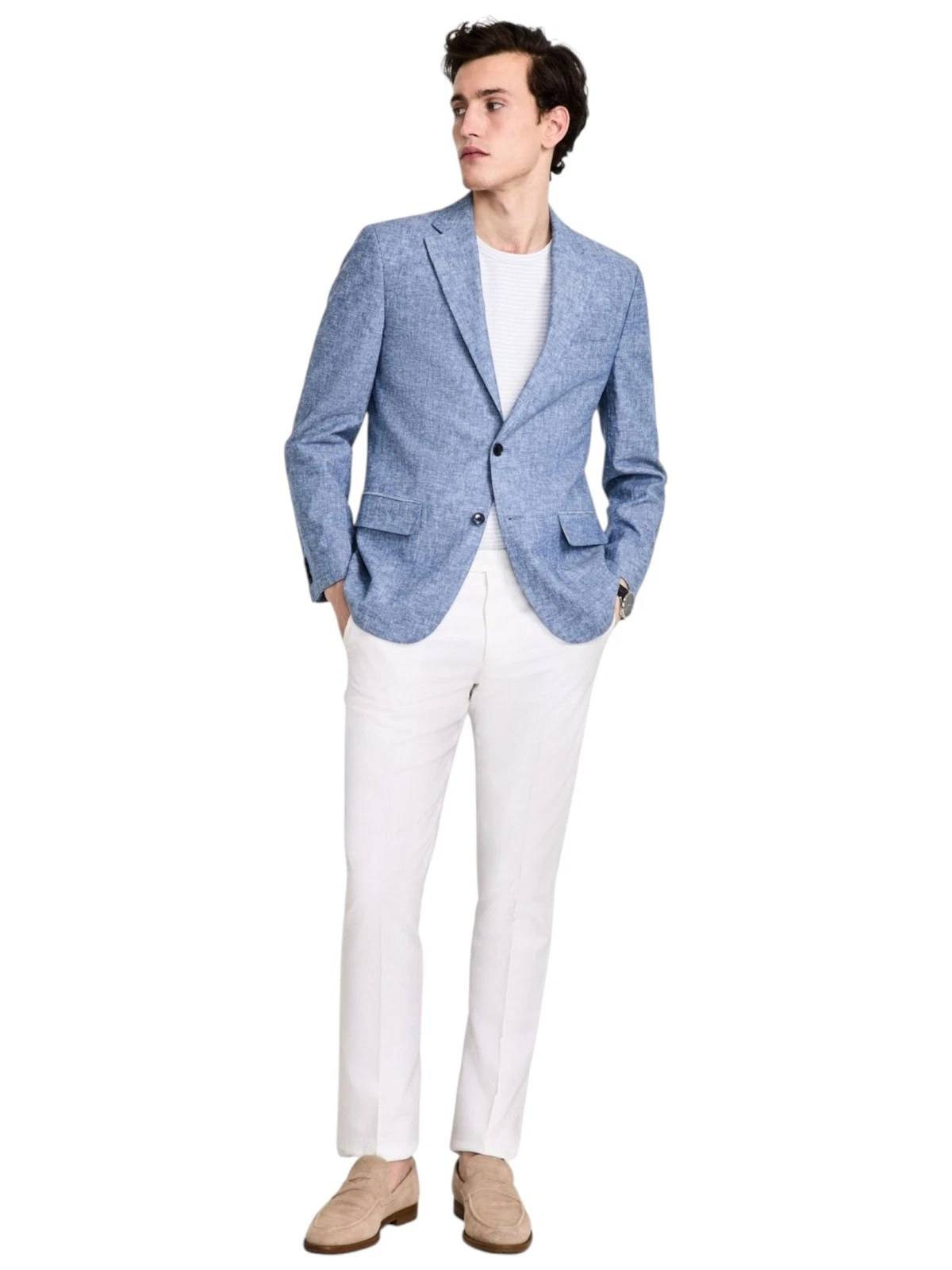 Tommy Hilfiger Mens Modern fit Sport Coat Blazer 48 R Mid Blue Solid Linen