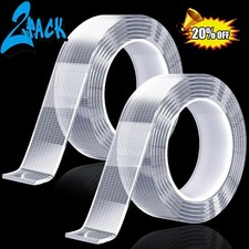 2PC 16FT Transparent Tape Double Sided Traceless Washable Adhesive Invisible Gel