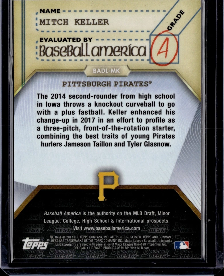 2017 Bowman's Best Mitch Keller Baseball America Dean's List Atomic Refractor - Image 2 of 2