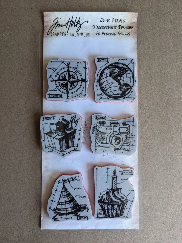 Colección Tim Holtz LOTE de 3 Estampadores Anónimos Estampillas Planas Papel Collage Foto 2 de 4