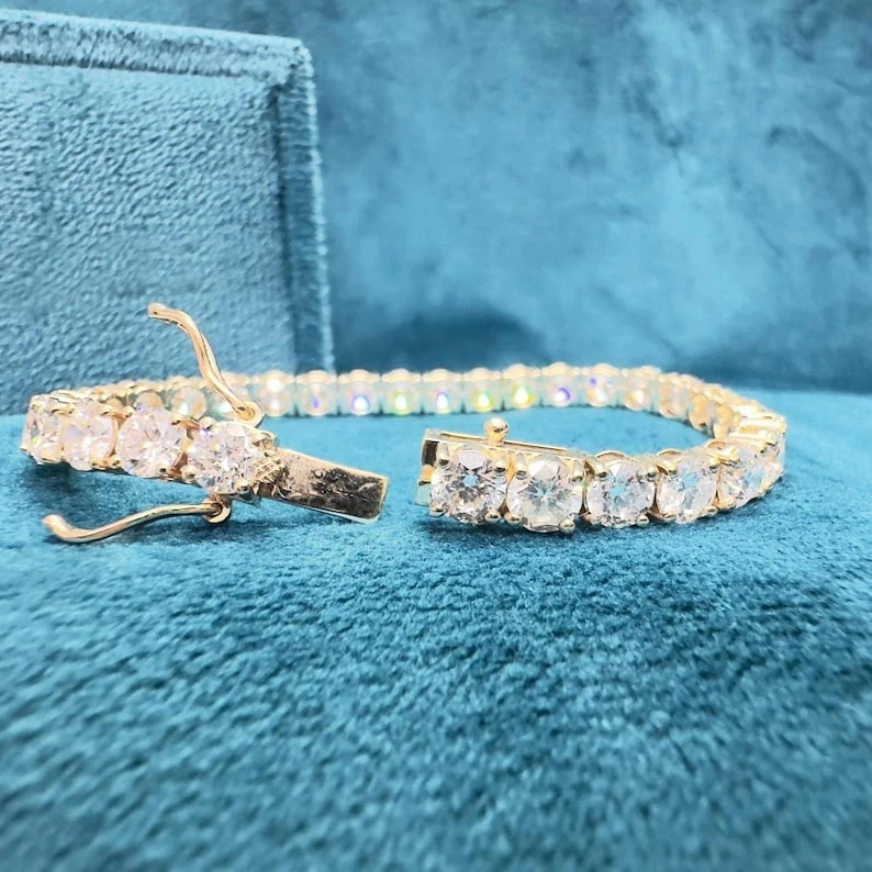 7' Inch Long Tennis Wedding Bracelet Solid 14K Yellow Gold 7 CT Round Cut VVS1 - Image 2 of 4