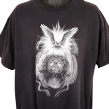 Christian T Shirt Mens Size 2XL Black Jesus Christ Crown Of Thorns White Dove