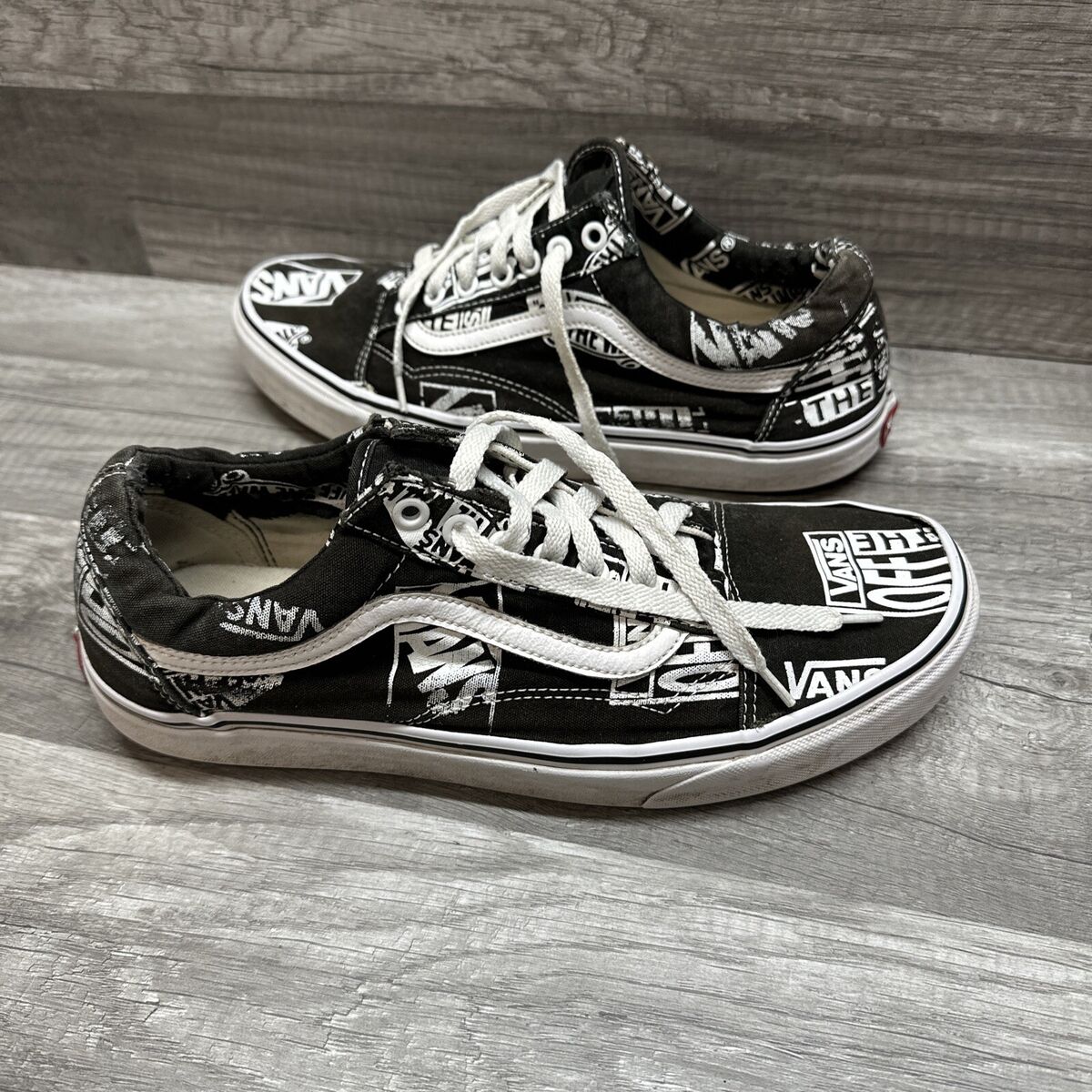Vans Off The Wall Logo All Over Print Shoes Black White Mens