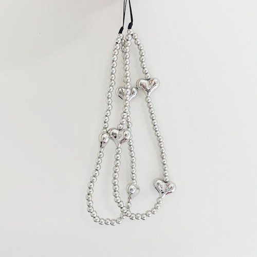 INS Y2K Silver Love Heart Bowknot Phone Charm Strap Bead Pendant - 第 7/14 張圖片