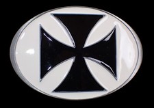 NICE SIMPLE BLACK AND WHITE IRON CROSS BELT BUCKLE PEWTER  ENAMEL NEW