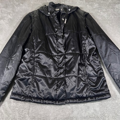 VTG Nike Jacket Youth XL (16-18) Black Satin Hood Full Zip Removable Sleeves Y2K - Picture 3 of 12