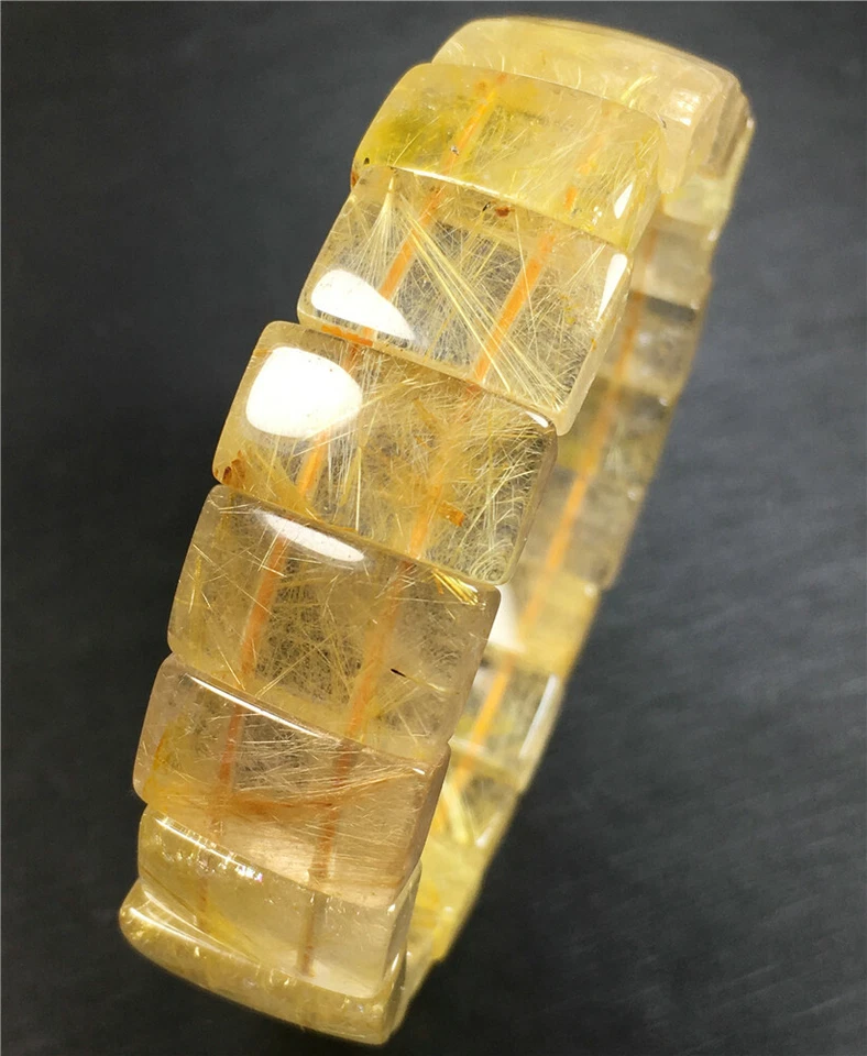 Natural Golden Titanium Rutilated Quartz Crystal Beads Bracelet Bangle - Image 2 of 4