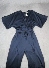 Karina Grimaldi Isabeli Jumpsuit Womes Small Blue Satin Wrap New