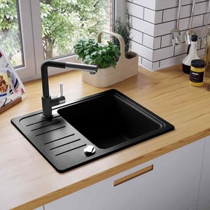 Overmount Granite Kitchen Sink Extra Deep Single Basin Black Grey