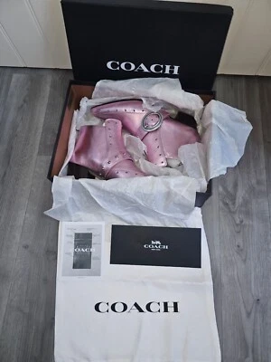 COACH Chandler pink metallic Leather Boots pointure 41.5EU Size 11 NEW IN BOX - Photo 1/4