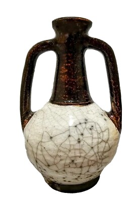 Wonderful Vassos Demetriou Art Pottery Raku Double Handle 8.5'' Tall Vase