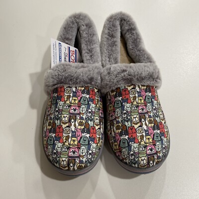 Skechers Women s Bobs Dog Print Memory Foam Slippers Size 10
