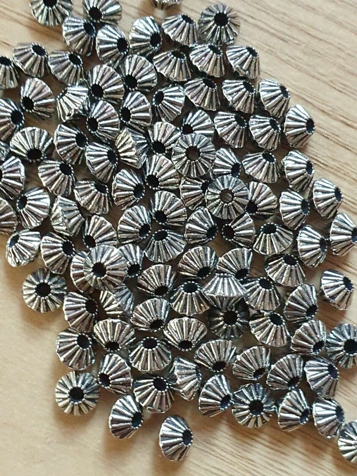50 Tibetan Silver small 5mm BICONE carved SPACER BEADS - Jewellery making-Crafts - Image 2 of 4