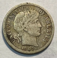 1905-O Better Barber Dime Nice Original VF CHN