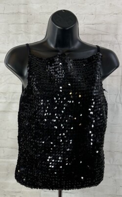 Women 16 Cami Top Blouse Black Sequin Formal Party Festival Glam Party Holiday