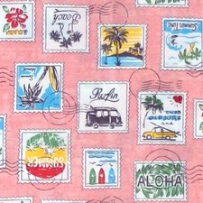 Sevenberry HAWAIIAN STAMPS Aloha Surfin Palm Tree Fabric - Pink