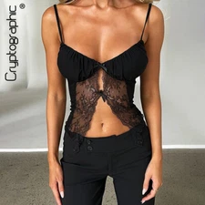 Cryptographic Hollow Out Lace Floral Backless Cami Tops