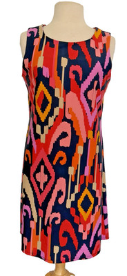 Jude Connally Beth Dress Large Jude Cloth Lightweight Grand Ikat Navy Sleeveless