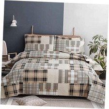 Plaid Bedding Quilt Set Full/Queen Full/Queen 90 in x 90 in Brown Coffee