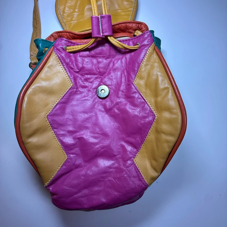 Vintage Noble Handbags Inc Leather Colorblock Tassel Purse USA Boho 70s 80s - Image 3 of 4