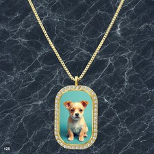 Stunning Cute Dog Puppy Pendant Necklace Printed Design Charming Gold Tone Bold