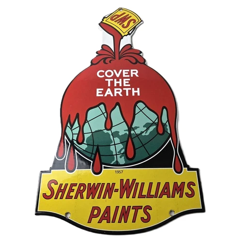 Vintage Sherwin Williams Paints Sign - Large Gas Pump Porcelain Advertising Sign