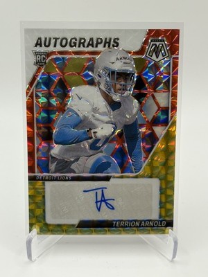 Terrion Arnold 2024 Panini Mosaic Red Yellow Choice RC Auto #AM-TAD Lions