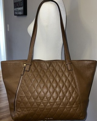Vera Bradley Avery Cognac Brown Quilted Leather Tote Work School Shoulder Bag